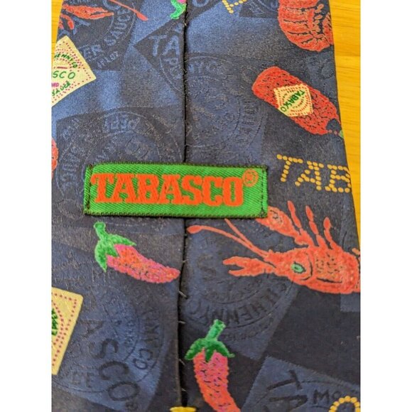 Tabasco Mens Silk Necktie Neck Tie Novelty Hot Pepper Sauce Navy Blue USA Made - Picture 4 of 5